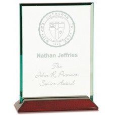 Beveled Rectangle Jade Glass Award with Piano Finish Base 